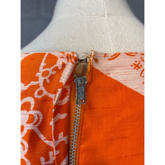 Vintage 1960s Deadstock Orange Tropical Print Dress XS Small Batik Print Floral - Picture 10 of 10